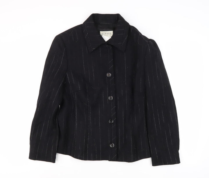 Féraud Women’s Black Striped Mid-Length Jacket, Size 14
