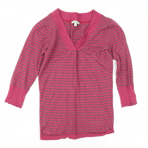 Fat Face Women's Pink V-Neck Striped Pullover Jumper
