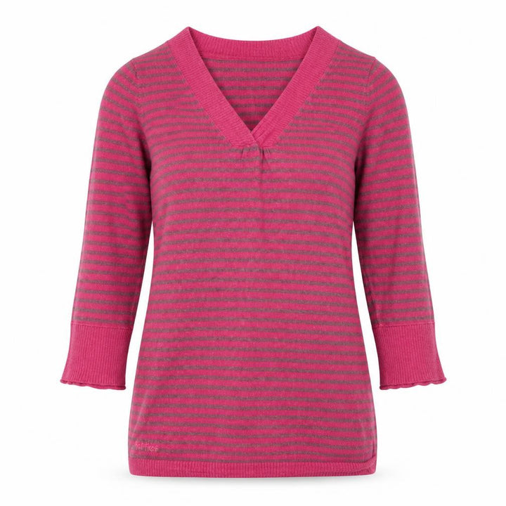 FatFace Women's Pink V-Neck Striped Pullover Jumper