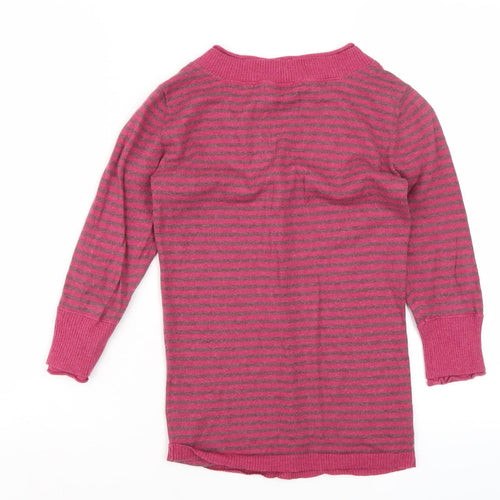 Fat Face Women's Pink V-Neck Striped Pullover Jumper