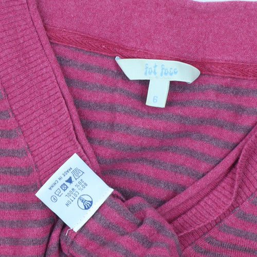 Fat Face Women's Pink V-Neck Striped Pullover Jumper