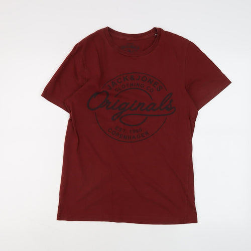 Jack & Jones Men’s Red Graphic Tee, Size S, Crew Neck