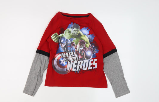 Front view of boys’ avengers red long sleeve t-shirt 12 years