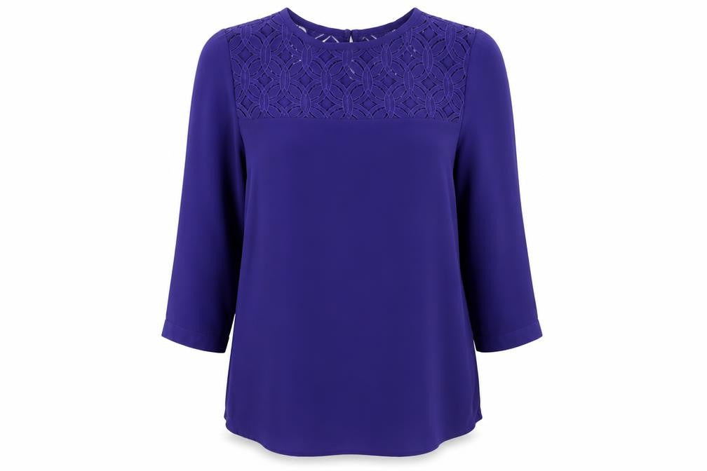 Van Heusen Women's Purple 3/4 Sleeve Lace Top 2XS