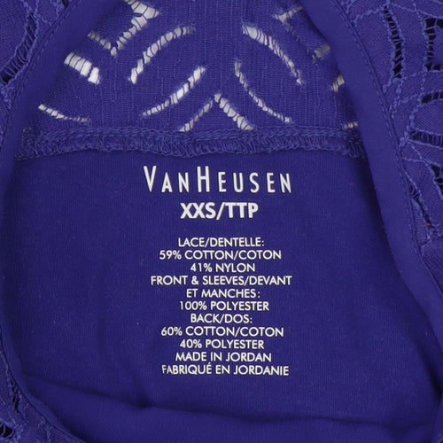 Van Heusen Women's Purple 3/4 Sleeve Lace Top 2XS