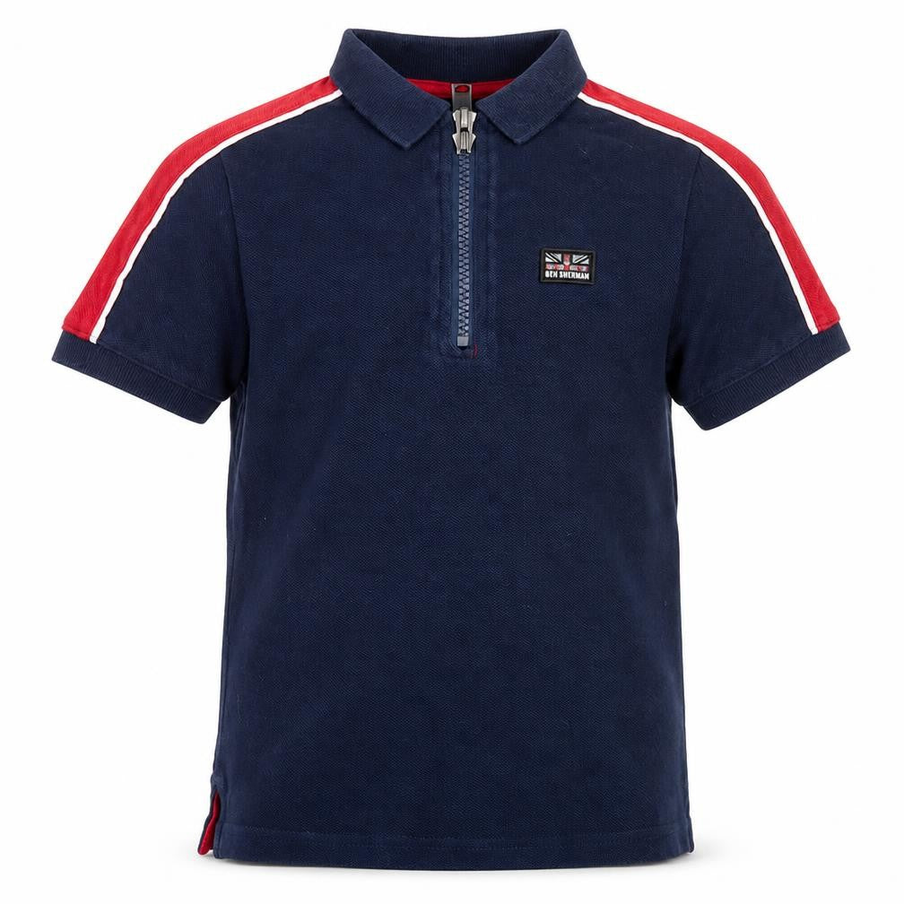 Front view of Ben Sherman boys’ blue polo, 3-4 years, casual zip