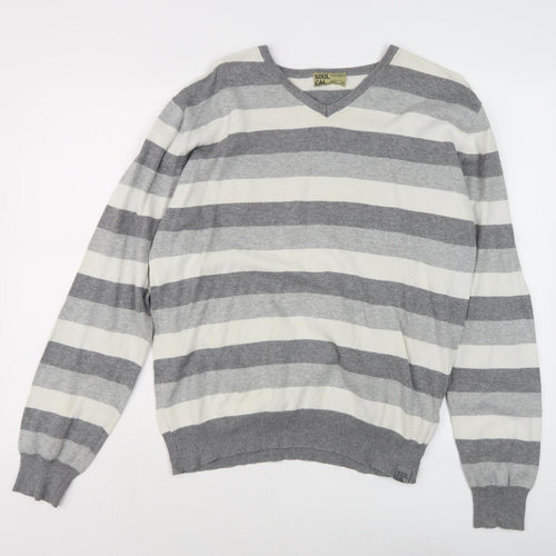 Soul Cal Men's Grey Striped Pullover Large