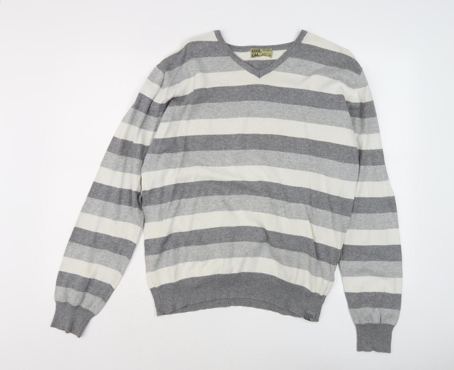 Soul Cal Men's Grey Striped Pullover Large