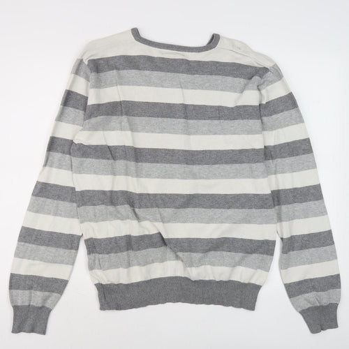 Soul Cal Men's Grey Striped Pullover Large