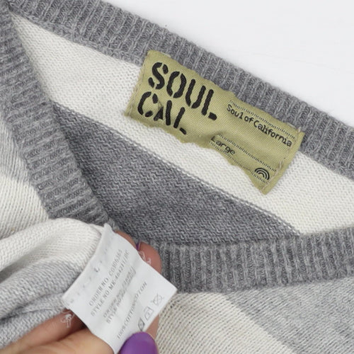 Soul Cal Men's Grey Striped Pullover Large