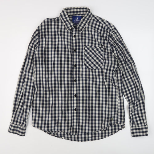 Kangol Men's Blue Check Button-Up Shirt L