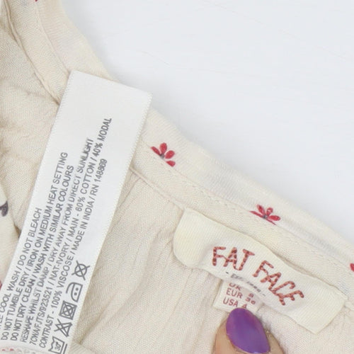 Fat Face Women Ivory Floral Tunic Blouse Size 10