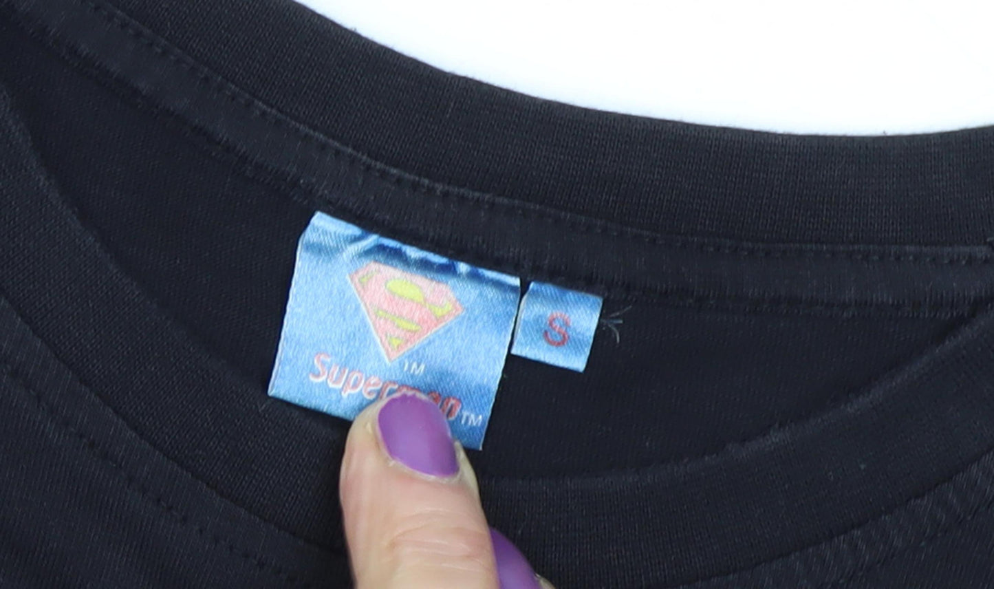 Superman Black Long Sleeve T-Shirt S Unisex Casual