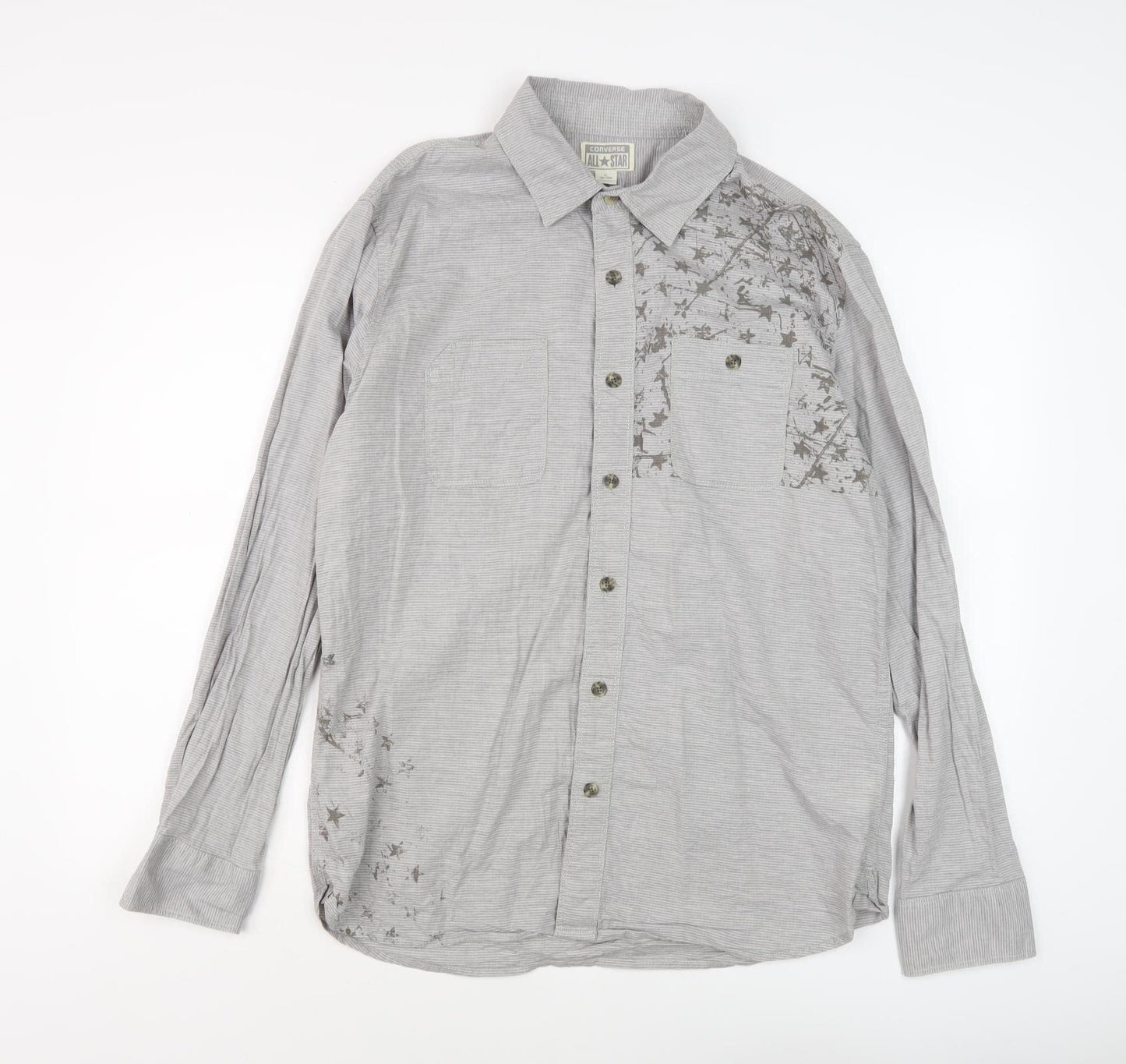 Converse Men's Grey Striped XL Button-Up Shirt