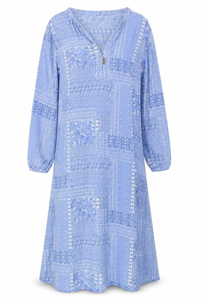 Front view of White Stuff Women's Blue Floral Long Sleeve Dress S