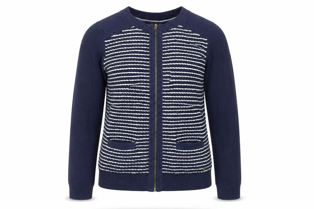 Front view of Tommy Hilfiger Women's Blue Striped Cardigan XS