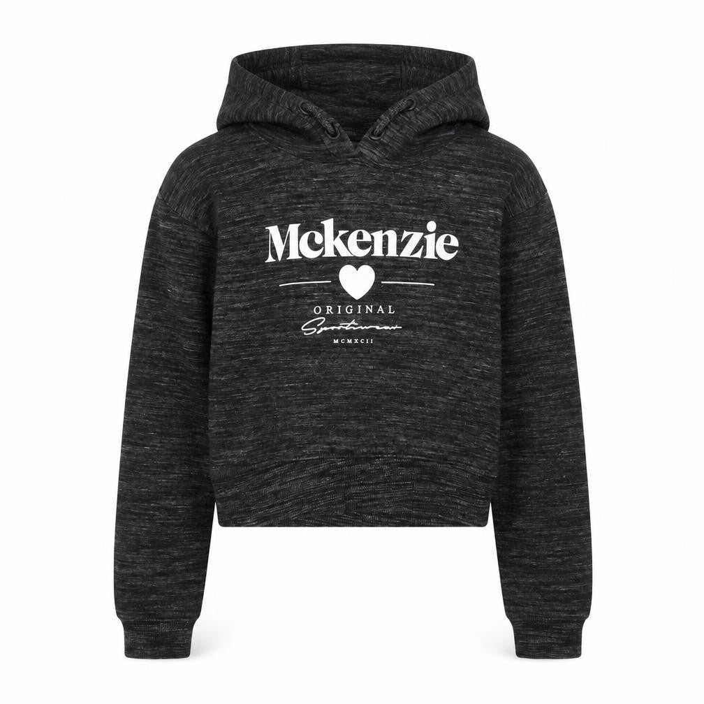 Front view of McKenzie girls’ black pullover hoodie 8-10 years