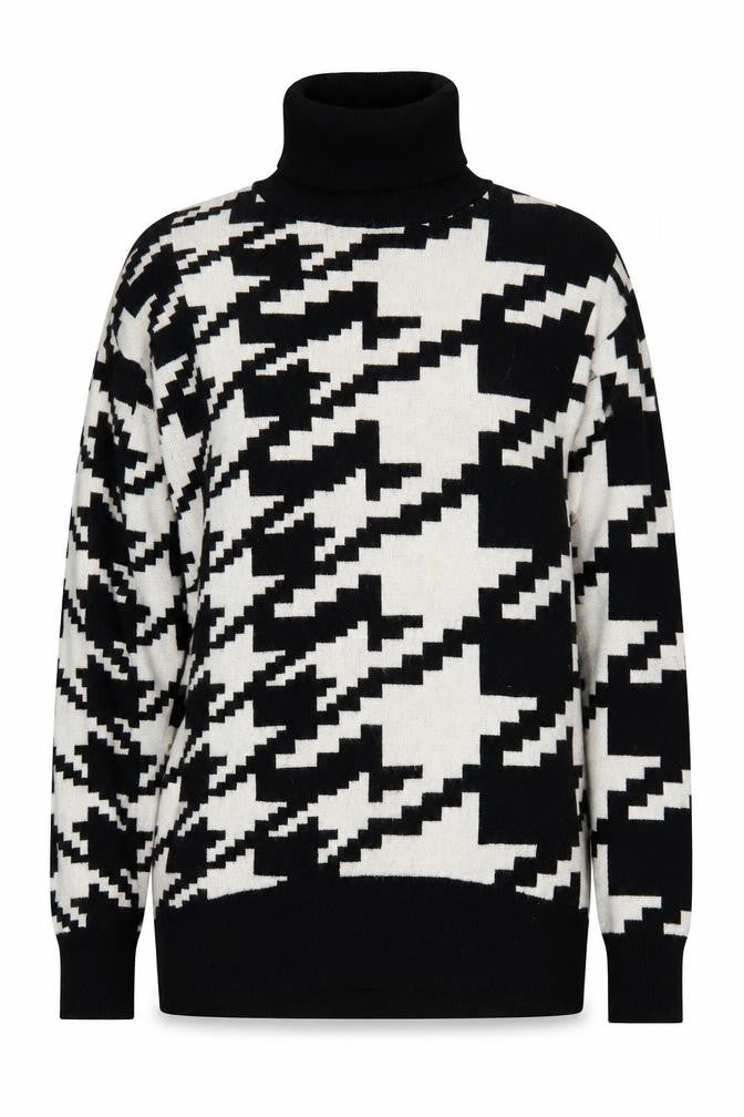Front view of Sweewë Women's Black Geometric Roll Neck Sweater M
