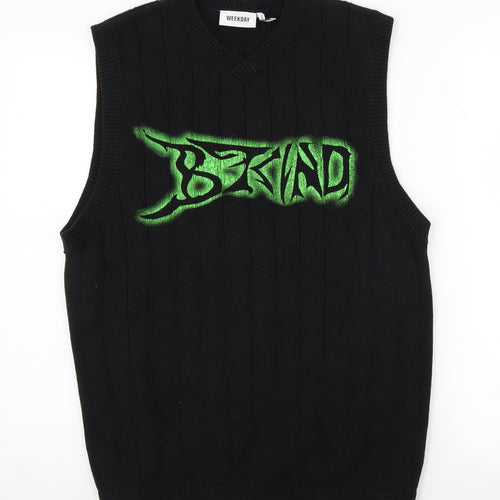 Weekday Men's Black S Vest V-Neck Logo Jumper