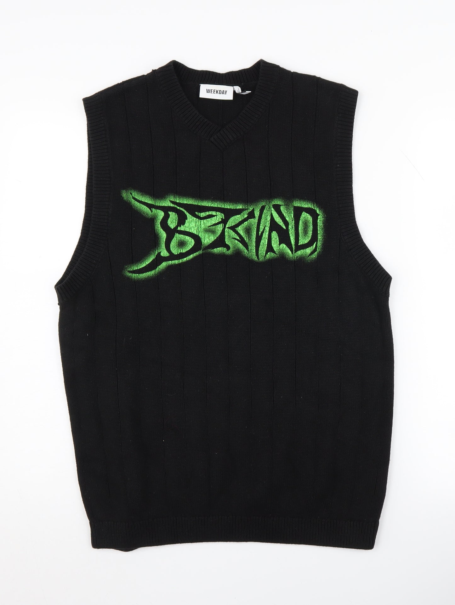 Weekday Men's Black S Vest V-Neck Logo Jumper