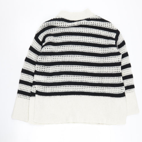 H&M Women's Striped Open-Knit Mock Neck Jumper - Black/White - M
