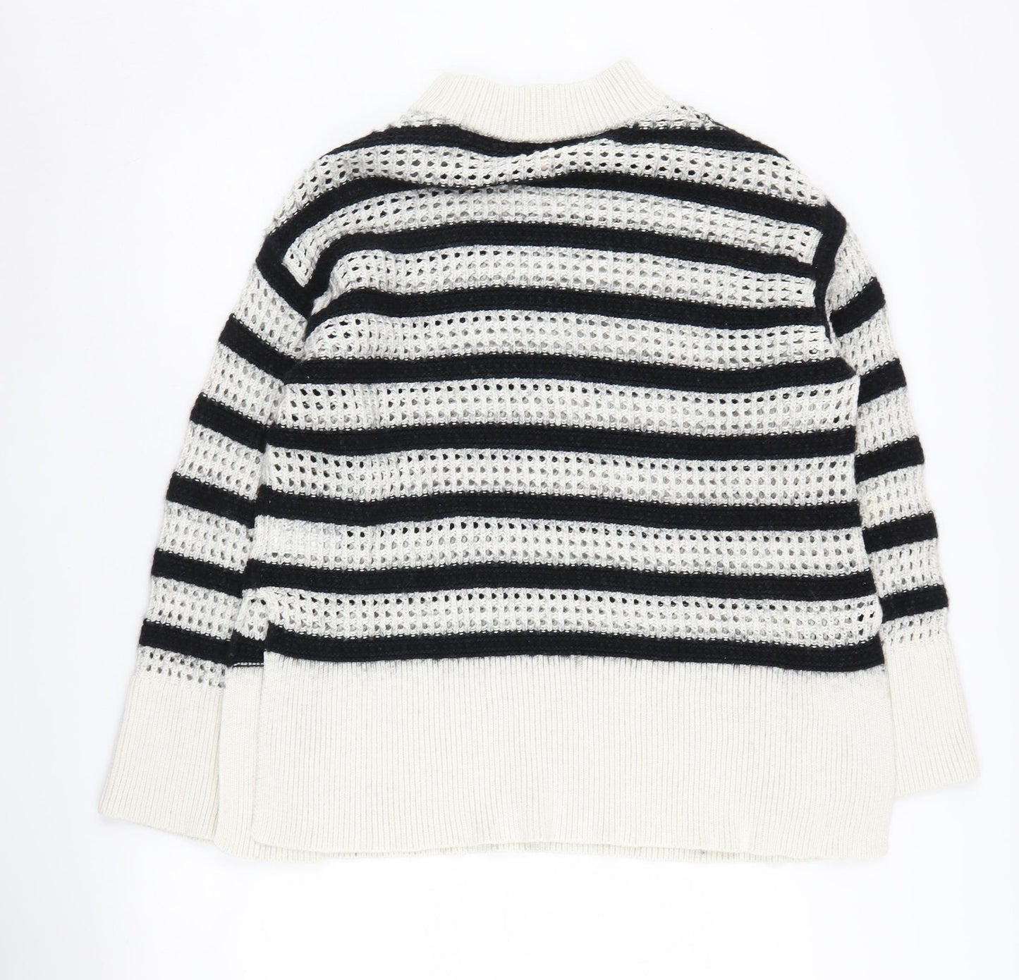 H&M Women's Striped Open-Knit Mock Neck Jumper - Black/White - M