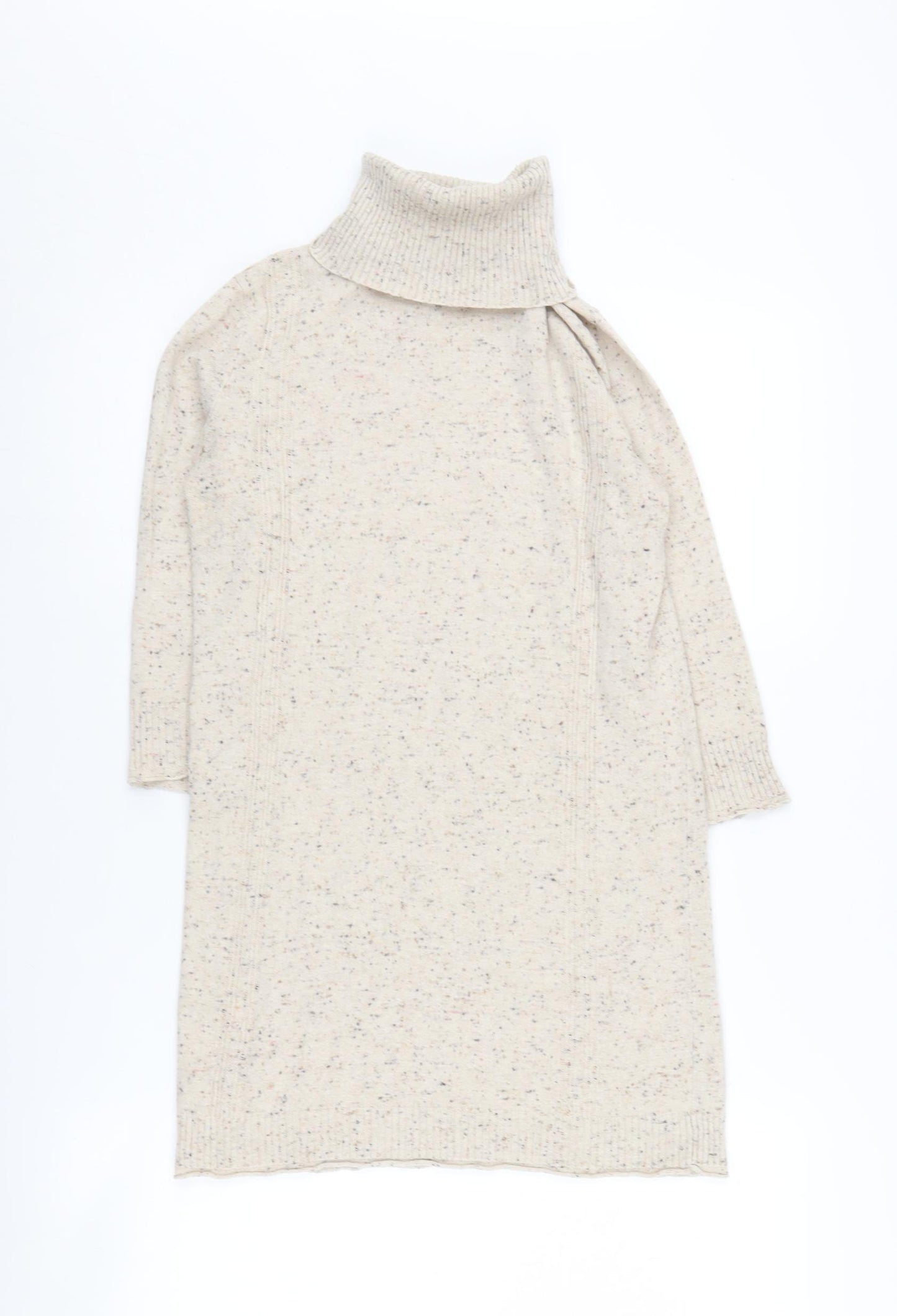 Mango Women's Beige Tunic Jumper, Size 10, Roll Neck