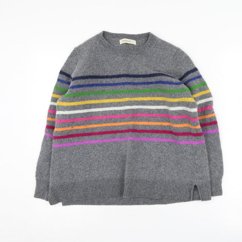 WoolOvers Women's Grey Striped Lambswool Pullover, Size L