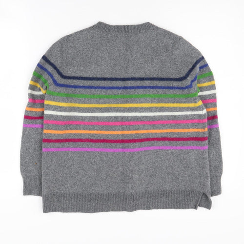 WoolOvers Women's Grey Striped Lambswool Pullover, Size L