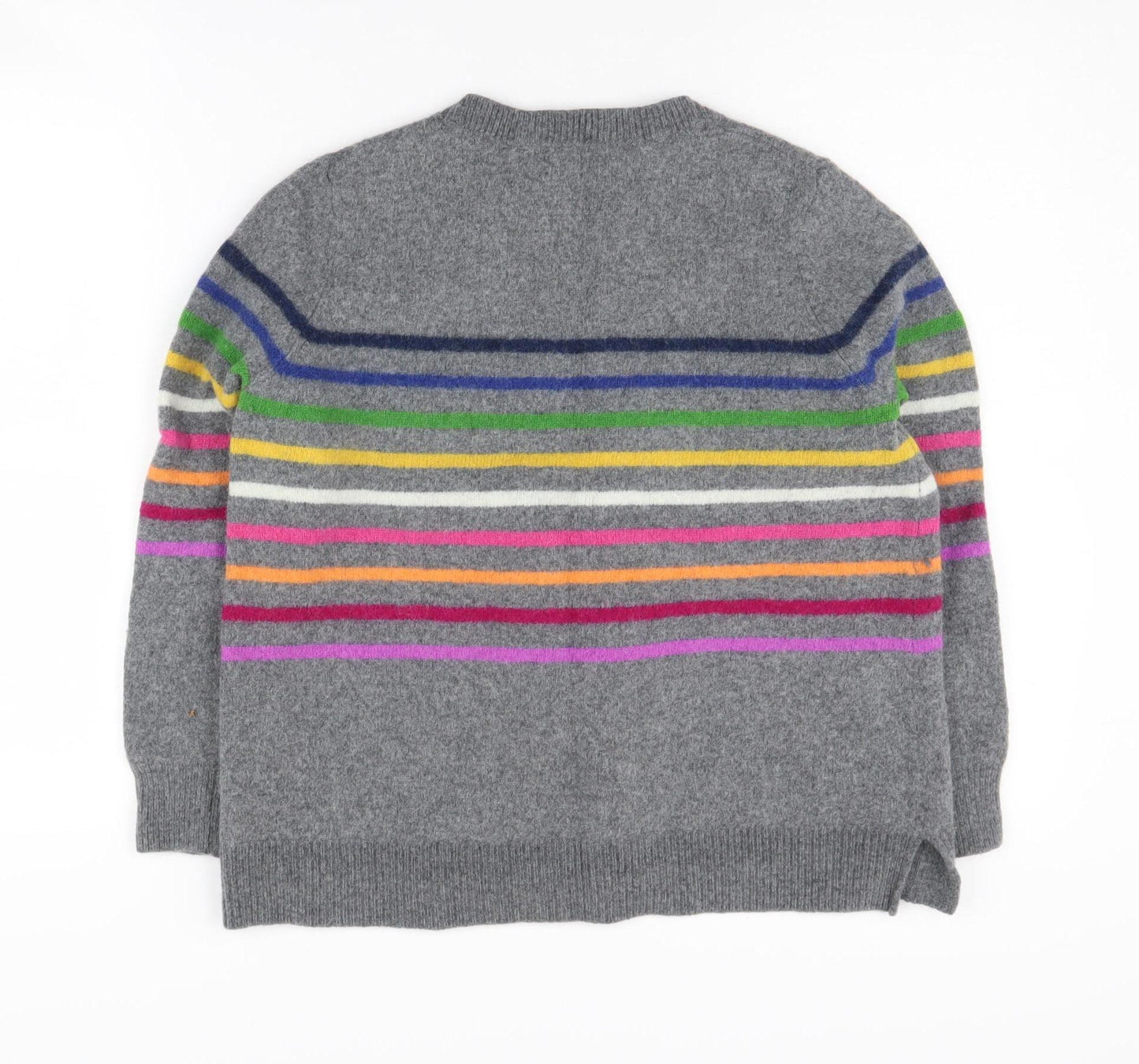 WoolOvers Women's Grey Striped Lambswool Pullover, Size L