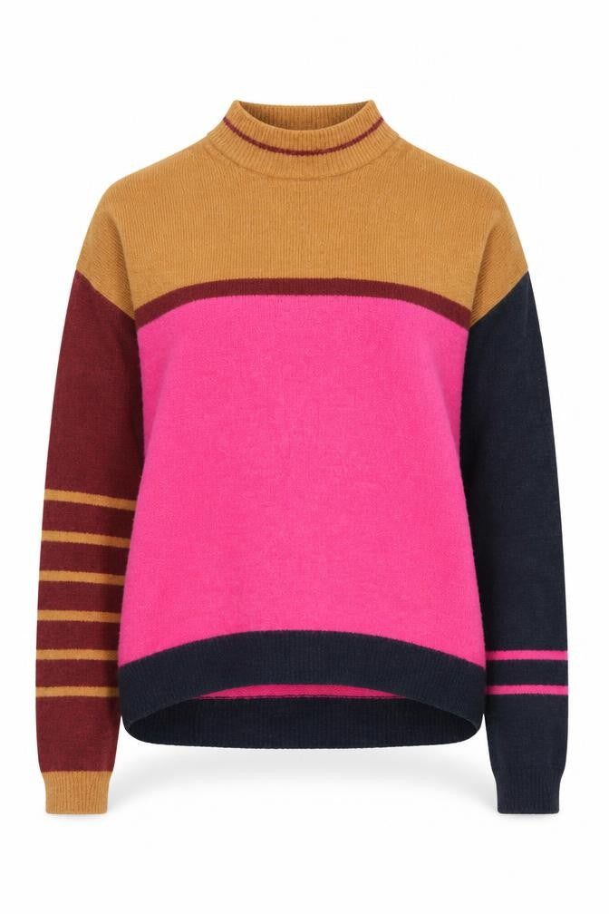Front view of Pulz Jeans Women's Multicoloured High Neck jumper