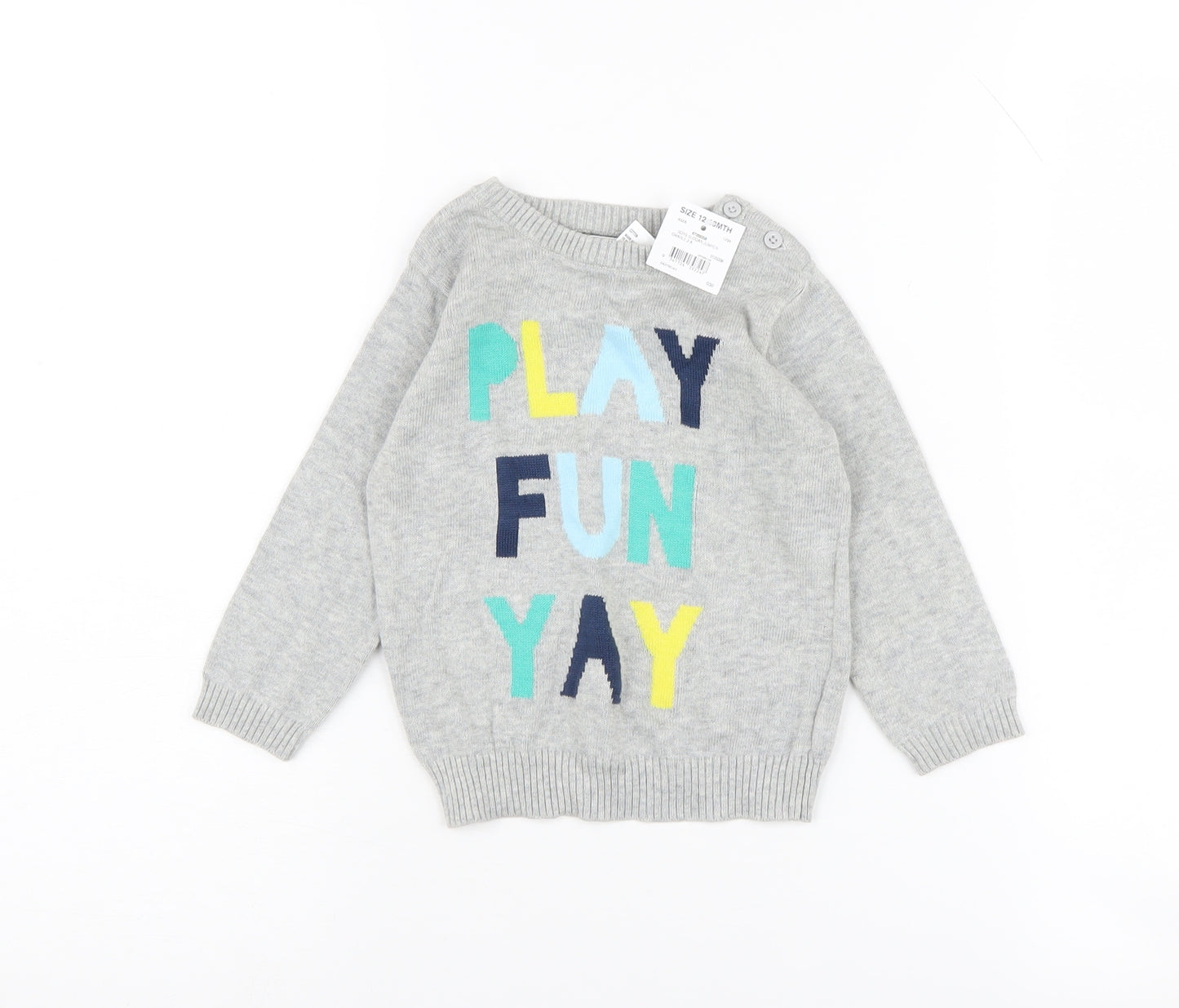 Tiny Little Wonders Unisex Grey Pullover Jumper 12-18 Months