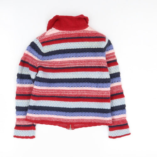 Benetton Girls Multicoloured Striped Full Zip Wool Jumper, Size 8