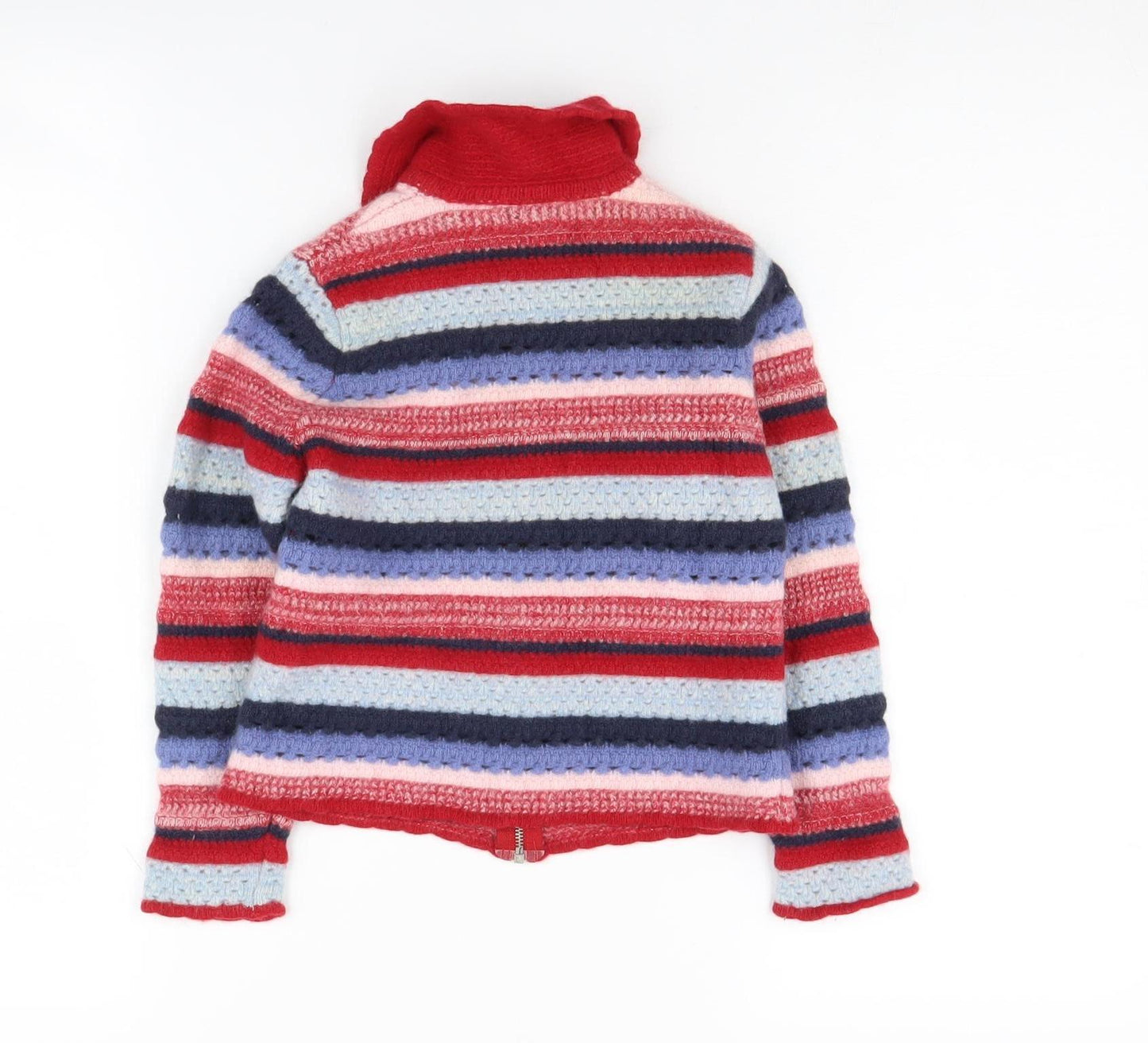 Benetton Girls Multicoloured Striped Full Zip Wool Jumper, Size 8