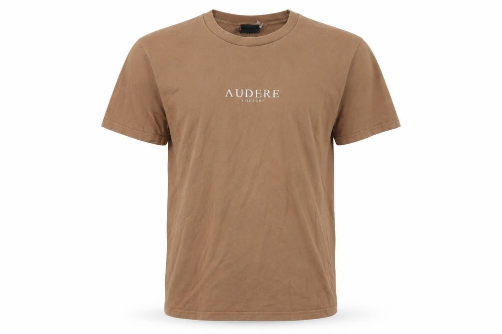 Front view of AUDERE COUTURE Men's Brown Crew Neck T-Shirt M