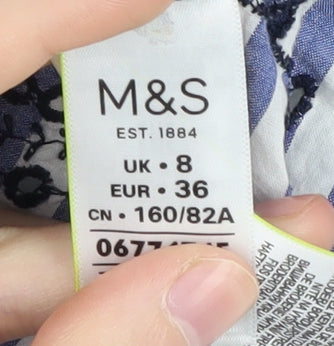 Marks and Spencer Women's Blue T-Shirt, Size 8, Casual