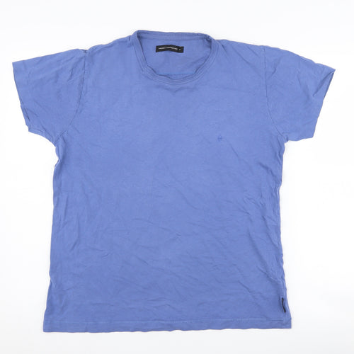 French Connection Men Blue T-Shirt, Medium, Crew Neck Classic