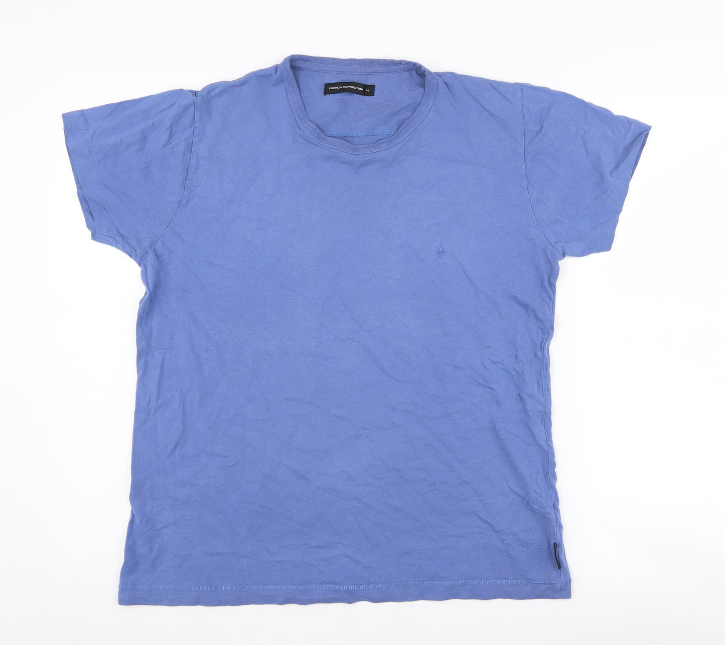 French Connection Men Blue T-Shirt, Medium, Crew Neck Classic