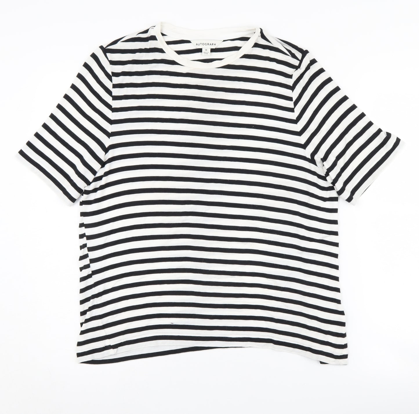 Marks & Spencer Women's Black Striped T-Shirt Size 10