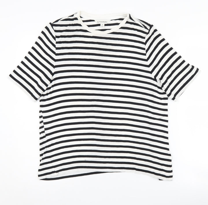 Marks & Spencer Women's Black Striped T-Shirt Size 10