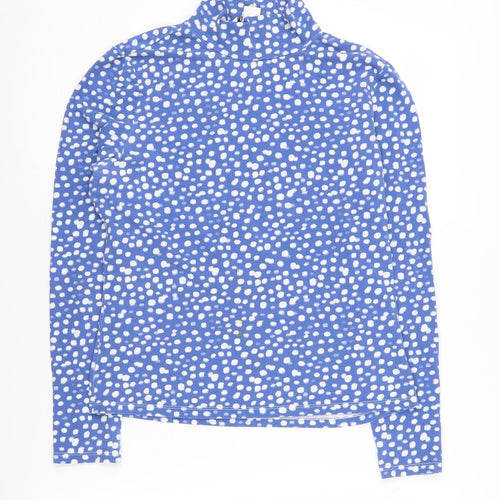 Monki Women's Blue High Neck Polka Dot Pullover Size M