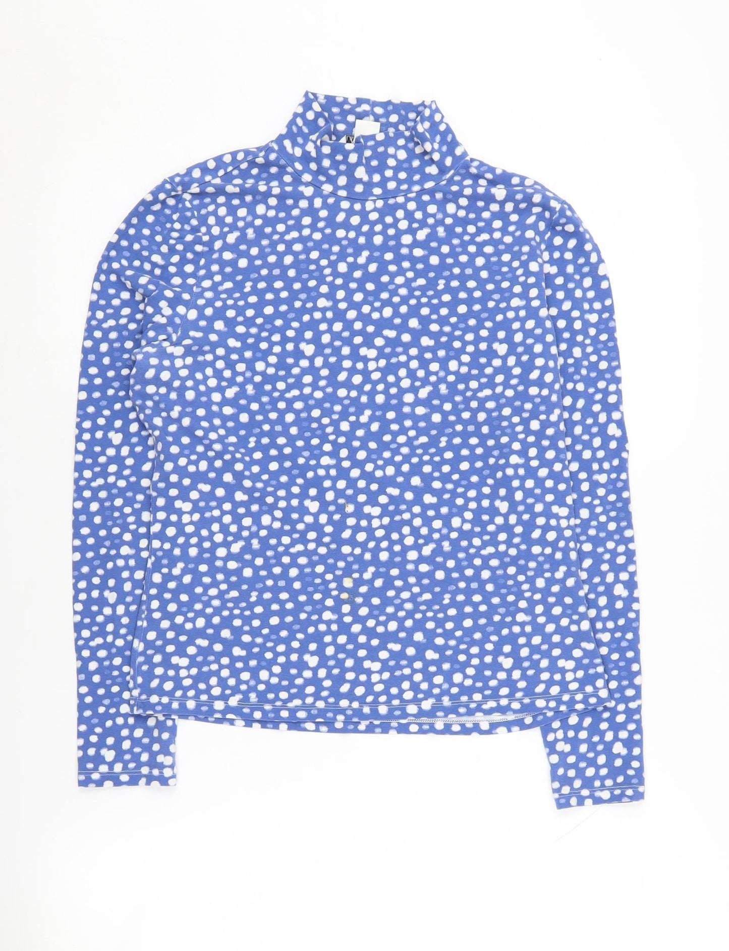 Monki Women's Blue High Neck Polka Dot Pullover Size M