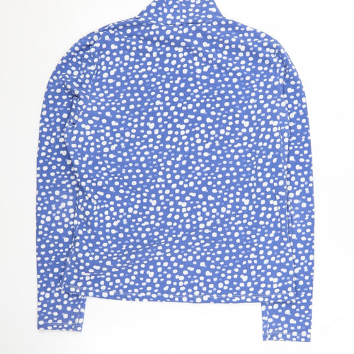 Monki Women's Blue High Neck Polka Dot Pullover Size M