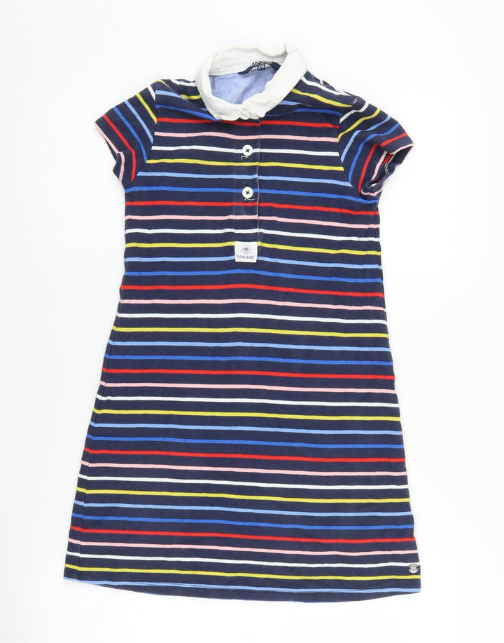 Maine New England Girls Striped Collared T-Shirt Dress, 9-10 Yrs