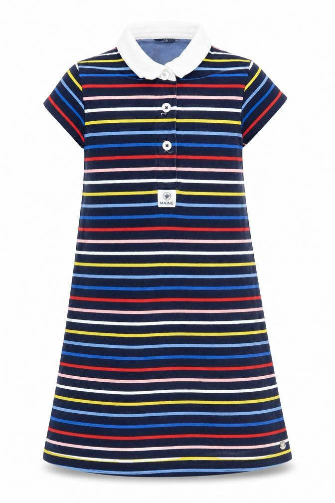 Maine New England Girls Striped Collared T-Shirt Dress, 9-10 Yrs