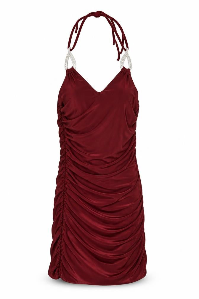 Front view of KIAH Women's Red Ruched Dress, size 8