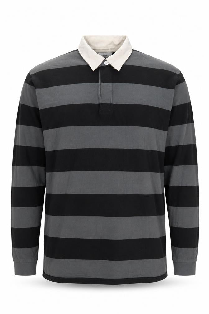 Front view of Next Men's Black Striped Polo XL Cotton
