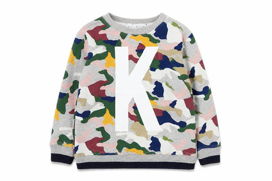 Front view of Kimba Kids boys’ multicoloured camouflage sweatshirt 9-10y