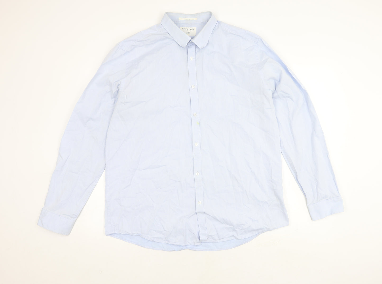 Racing Green Men's Blue Cotton Button-Up Shirt 17.5