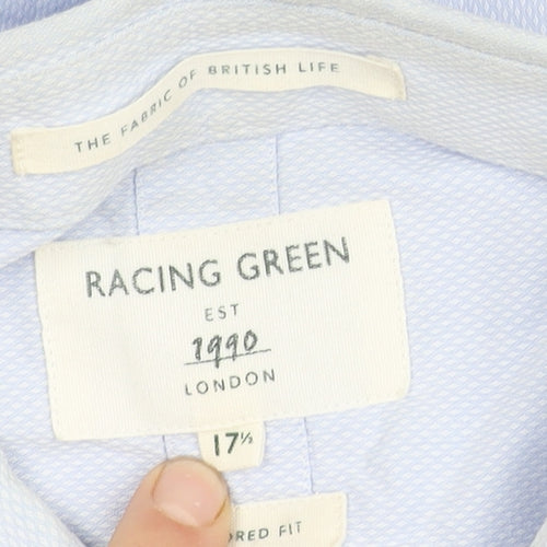 Racing Green Men's Blue Cotton Button-Up Shirt 17.5